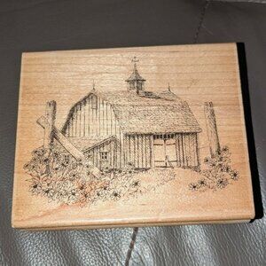 Impression Obsession K1159 Spring Barn Flowers Large Wood Mounted Rubber Stamp